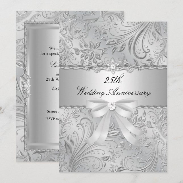 Floral & Bow 25th Wedding Anniversary Invite (Front/Back)