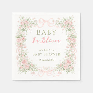 Floral Bow Baby in Bloom Girl Baby Shower Napkin