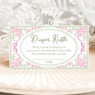 Floral Bow Baby Shower Diaper Raffle Enclosure Card