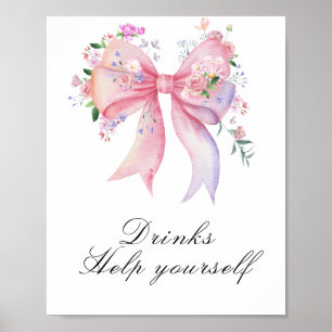 Floral bow baby shower - drinks poster