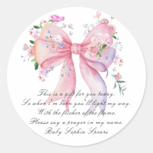 Floral bow baby shower - Prayer candle label