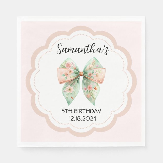 Floral Bow Birthday Napkins (Front)