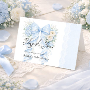 Floral Bow Blue Vintage Baby Shower Thank You Card