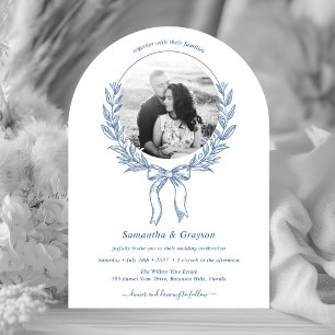 Floral Bow Circle Photo Frame Wedding Invitation