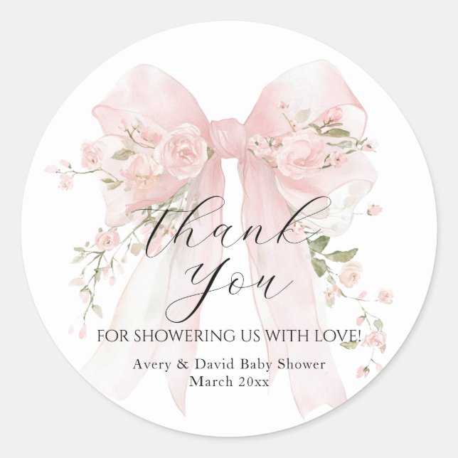 Floral Bow Elegant Flower Girl Baby Shower Classic Round Sticker (Front)