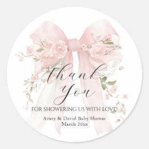 Floral Bow Elegant Flower Girl Baby Shower Classic Round Sticker
