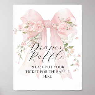 Floral Bow Elegant Flower Girl Baby Shower Diaper Poster
