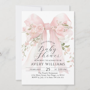 Floral Bow Elegant Flower Girl Baby Shower Invitation