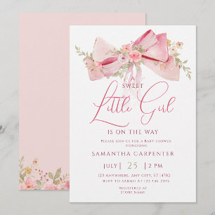 Floral Bow Elegant Flower Girl Baby Shower  Invitation