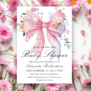 Floral Bow Elegant Flower Girl Baby Shower Invitation