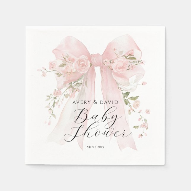 Floral Bow Elegant Flower Girl Baby Shower Napkin (Front)