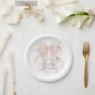 Floral Bow Elegant Flower Girl Baby Shower Paper Plate