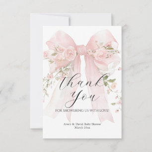 Floral Bow Elegant Flower Girl Baby Shower Thank You Card