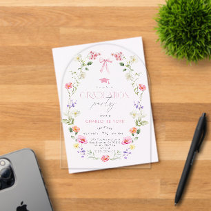 Floral Bow Elegant Graduation party Acrylic Invitations