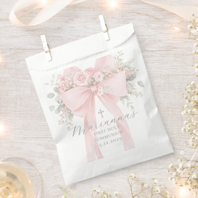  Floral Bow First Holy Communion Elegant Favour Bags (Clipped)