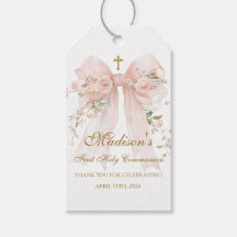Floral Bow First Holy Communion Favour Tag