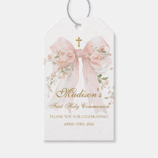 Floral Bow First Holy Communion Favour Tag