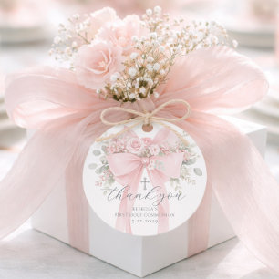 Floral Bow First Holy Communion Thank you Favour Tags