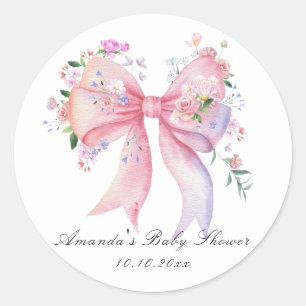Floral Bow Flowers Girl Baby Shower Classic Round Sticker