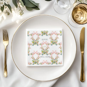 Floral Bow Garden Rustic Elegant Photo Wedding Napkin