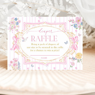 Floral Bow Girl Baby Shower Diaper Raffle Ticket Enclosure Card
