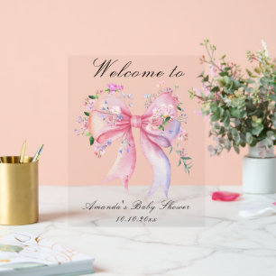 Floral Bow Girl Baby Shower Welcome Acrylic Sign
