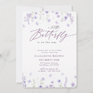 Floral Bow Lavender Butterfly Baby Shower Invitation