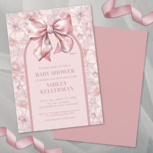 Floral Bow Pink Girl Baby Shower Invitation