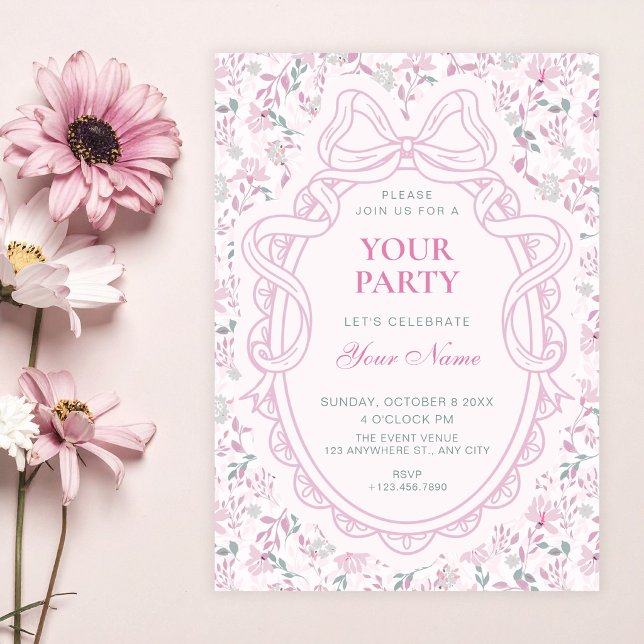 Floral bow pink soft  invitation (Creator Uploaded)