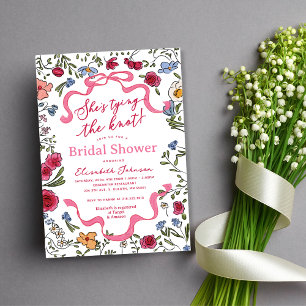 Floral Bow She's Tying the Knot Bridal Shower Invitation