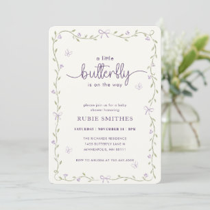 Floral Bow Sprinkle Lavender Butterfly Baby Shower Invitation