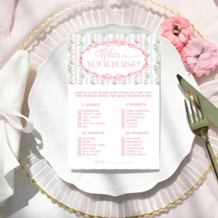 Floral Bow Whats in Your Purse Shower Game