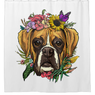 Floral Boxer Dog Botanical Plant Flower Pet Boxer  Shower Curtain