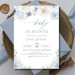 Floral Boy Blue Baby in Bloom Baby Shower  Invitation