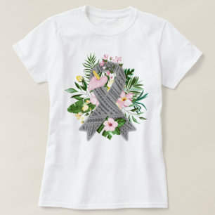 Floral Brain Cancer Awareness Grey Ribbon Gift T-Shirt