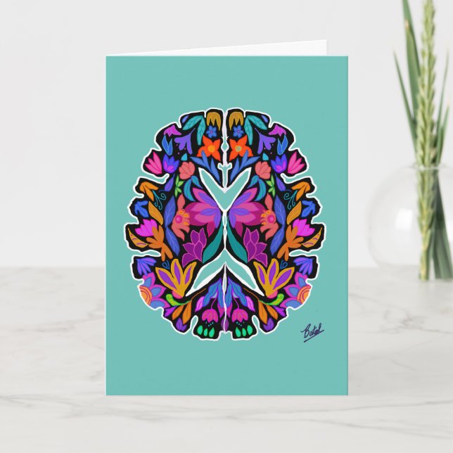 Floral brain design with aqua background card (Front)