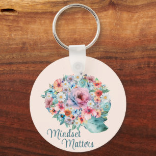 Floral Brain Positive Mindset Quote Inspirational  Key Ring