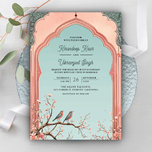 Floral Branch Arch Romantic Birds Indian Wedding Invitation