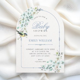 Floral branch bird baby shower invitation