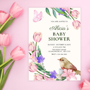 Floral branch bird baby shower invitation