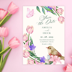 Floral branch bird save the date