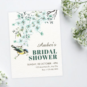 Floral branch bird spring bridal shower invitation