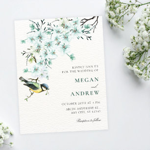 Floral branch bird spring wedding invitation