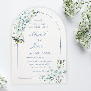 Floral branch bird wedding invitation