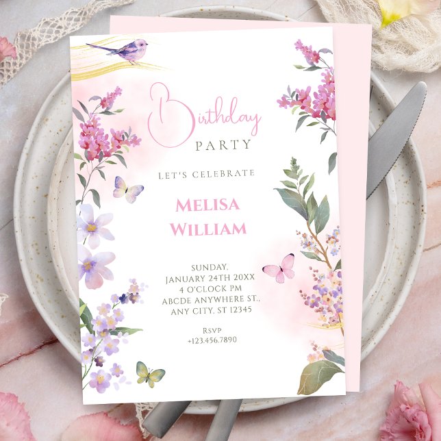 Floral branch birthday invitation (Creator Uploaded)