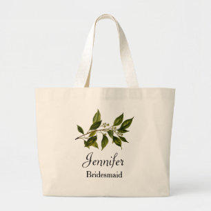 Floral Branch Greenery Sizes Wedding Bridesmaids Large Tote Bag