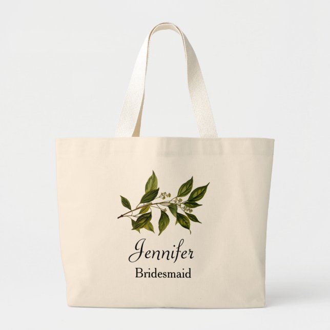 Floral Branch Greenery Sizes Wedding Bridesmaids Large Tote Bag (Front)