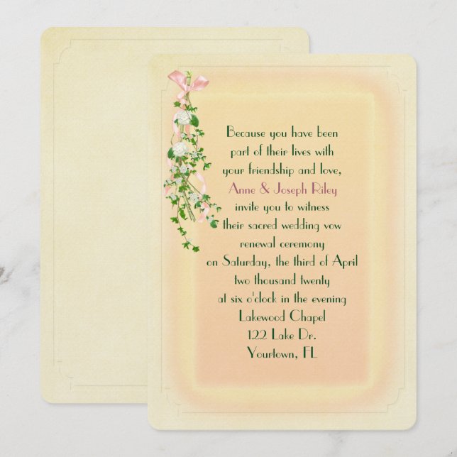 floral branch on soft yellow Wedding Vow Renewal Invitation (Front/Back)