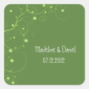 Floral Branch- Save the date labels(d.green) Square Sticker