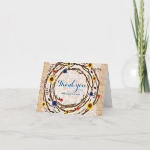 Floral Branches Burlap & Lace Thank You Fold Card